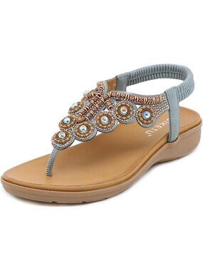 Bohemian Rhinestone T-Strap Flat Sandals | Comfortable Summer Flip Flops